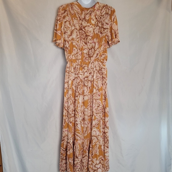 Band of the Free Heather Gold Floral Maxi Wrap Dress Women's Size Large - Picture 11 of 16